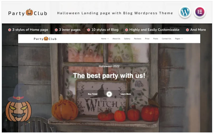 Party Club - Halloween Multifunctions Landing page with Blog Wordpress Theme