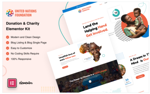 UN Foundation - Donation and Charity Fundraising Elementor Kit
