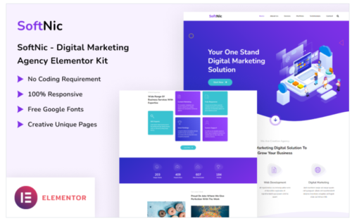 Softnic - Digital Marketing Agency Elementor Template Kit