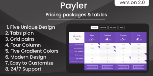 Payler - Pricing Packages & Tables