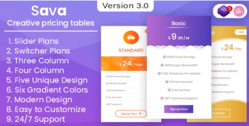 Sava - Pricing Tables and Plans