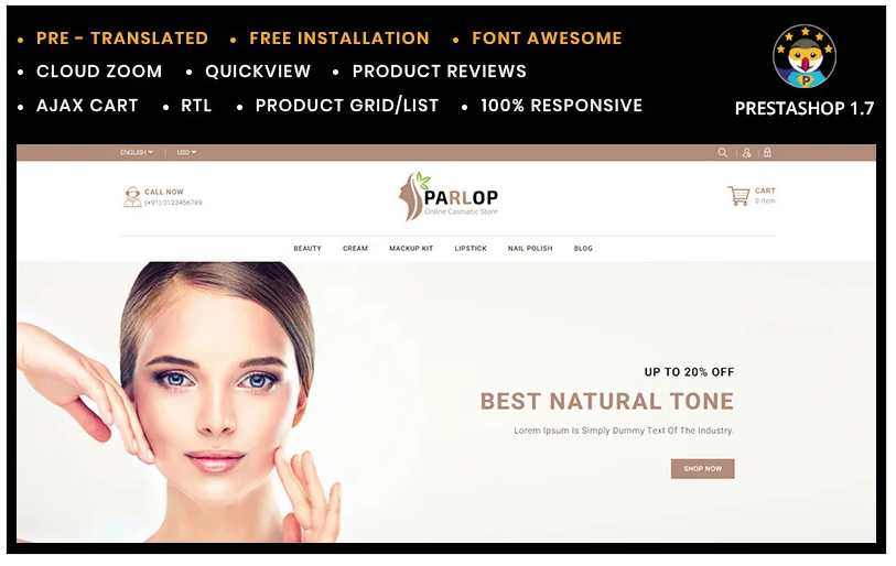 Parlop Cosmetics Store PrestaShop Theme