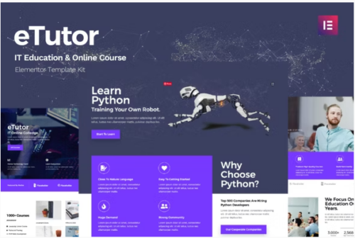 eTutor - Education & Online Course Elementor Pro Template Kit