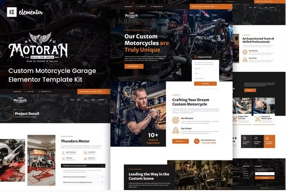 Motoran - Custom Motorcycle Garage Service Elementor Template Kit