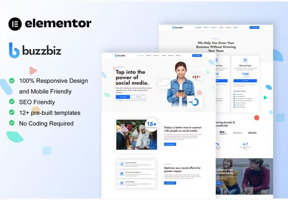 BuzzBiz - Social Media Marketing Agency Elementor Pro Template Kit