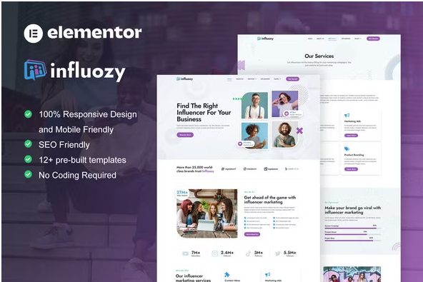 Influozy - Influencer Marketing Agency Elementor Pro Template Kit