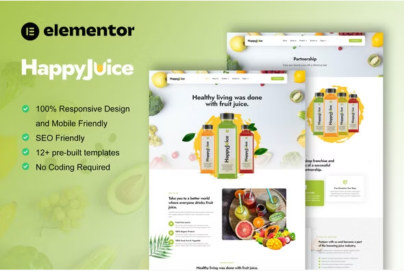 HappyJuice - Juice & Fresh Drink Elementor Pro Template Kit
