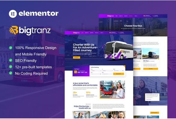 BigTranz - Bus Charter Service & Rental Elementor Template Kit
