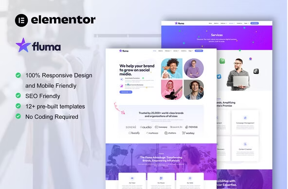 Fluma - Influencer Marketing Agency Elementor Pro Template Kit