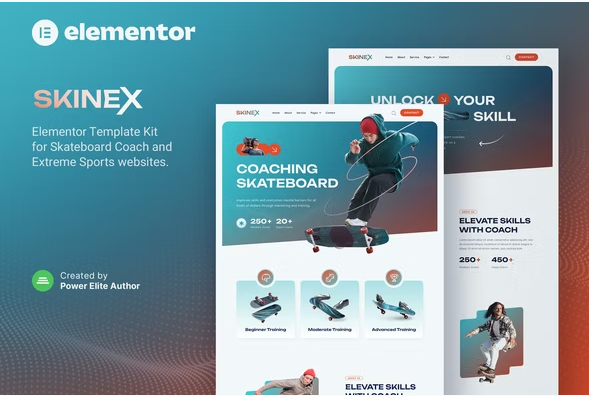 Skinex – Skateboard Coach & Lessons Elementor Template Kit