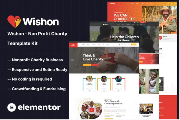 Wishon - Non Profit Charity Elementor Template Kit