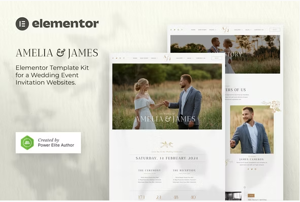 Amelia & James – Wedding Invitation Elementor Template Kit