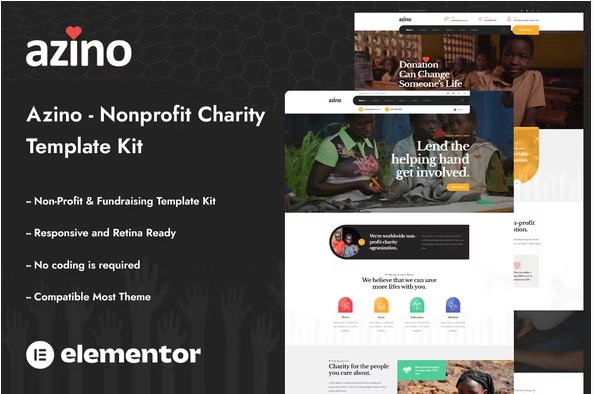 Azino - Nonprofit Charity Elementor Template Kit