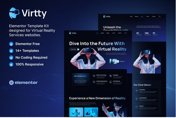 Virtty – Virtual Reality Services Elementor Template Kit