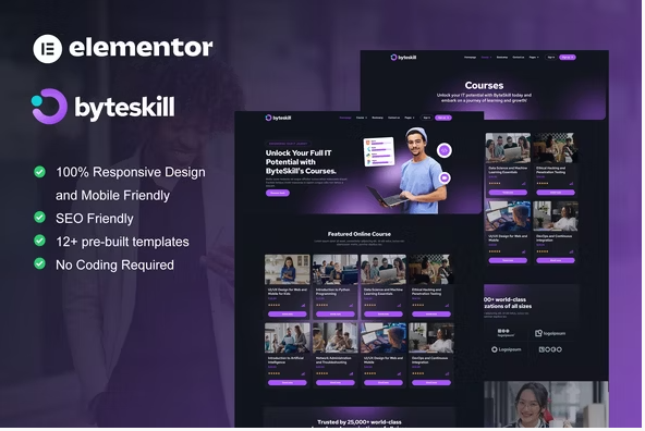 ByteSkill - IT Online Course & Education Elementor Pro Template Kit