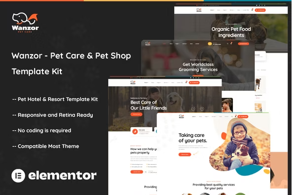 Wanzor - Pet Care & Pet Shop Elementor Pro Template Kit