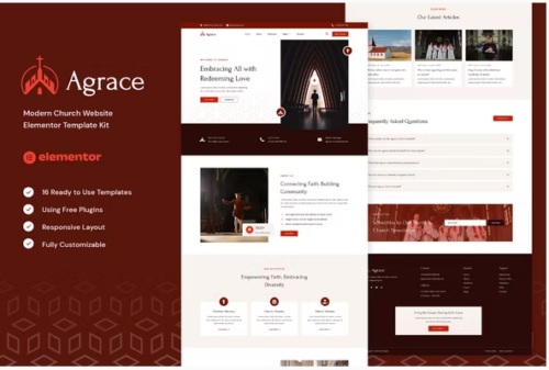 Agrace - Modern Church Website Elementor Template Kit