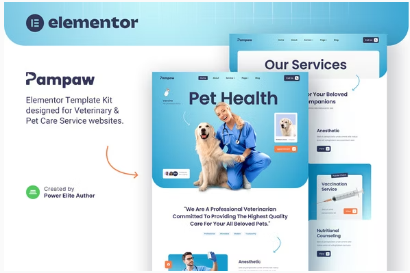 Pampaw – Veterinary & Pet Care Services Elementor Template Kit