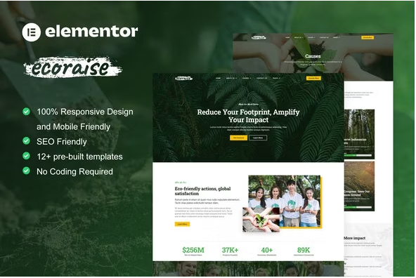 EcoRaise - Environmental Charity & Nonprofit Elementor Template Kit
