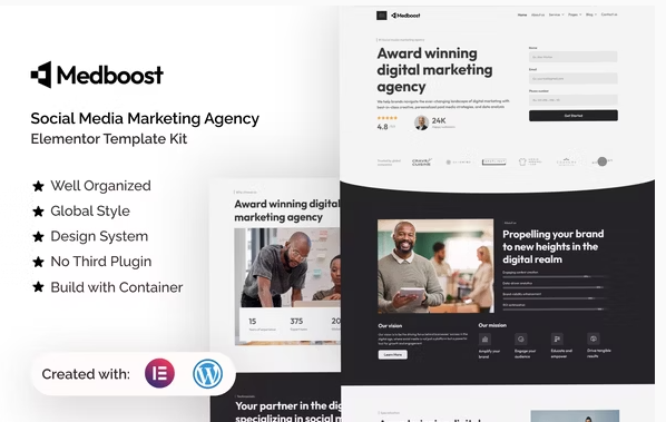 Medboost - Social Media Marketing Agency Elementor Template Kit