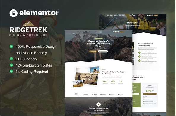 RidgeTrek - Hiking & Adventure Elementor Template Kit