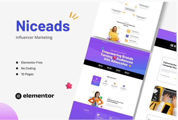 Niceads - Influencer Marketing Elementor Template Kit