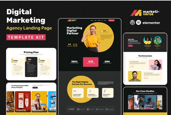 Marketiverse – Digital Marketing Services Landing Page Elementor Template Kit