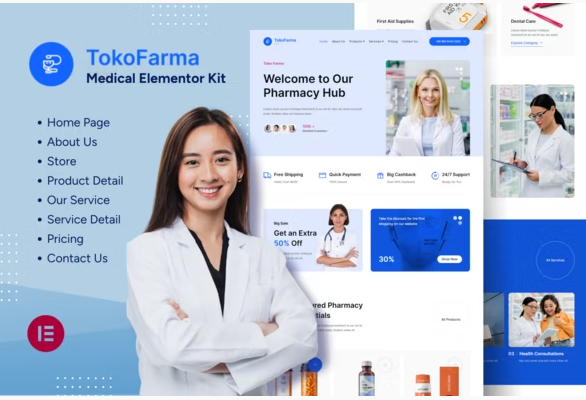 TokoFarma - Ecommerce Medicinal Store Elementor Template Kit