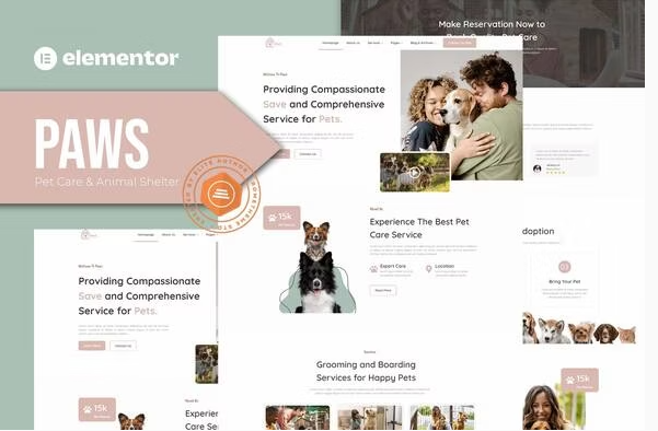 Paws - Pet Care and Animal Shelter Elementor Template Kit