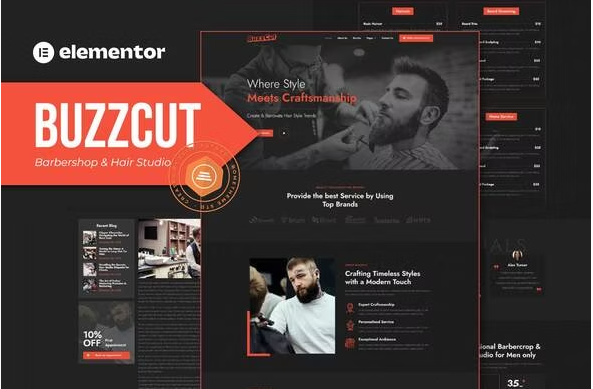 Buzzcut - Barbershop & Hair Studio Elementor Pro Template Kit