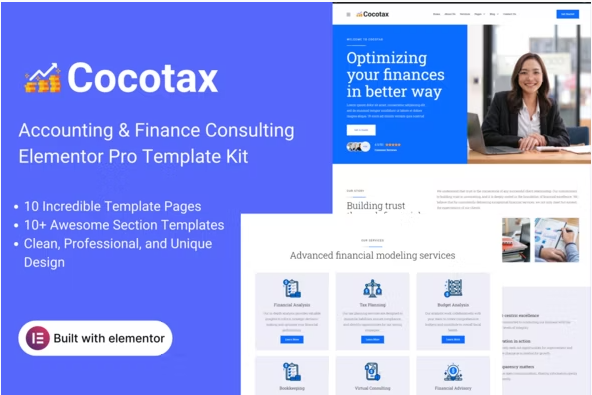 Cocotax - Accounting & Finance Consulting Elementor Pro Template Kit