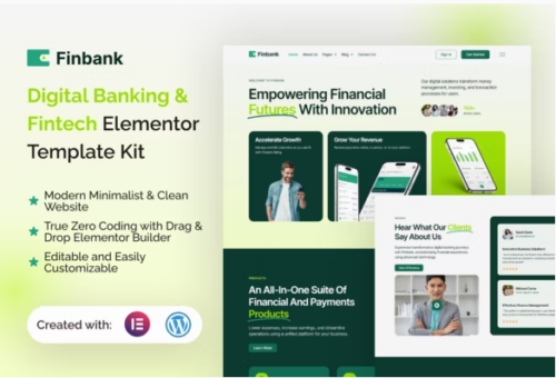 Finbank - Digital Banking & Fintech Elementor Template Kit
