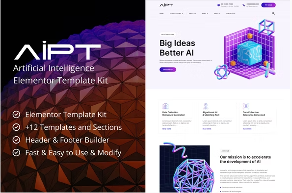 AiPT - Artificial Intelligence Company Elementor Template Kit