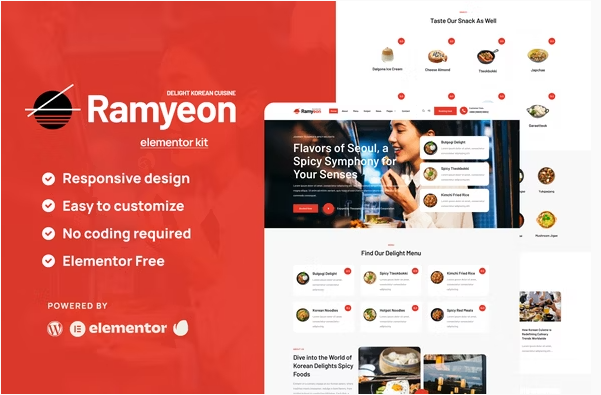 Ramyeon - Korean Restaurant Elementor Template Kit