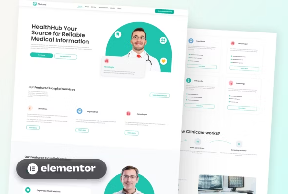 Clinicare - Elementor Template Kit Health & Medical Websites