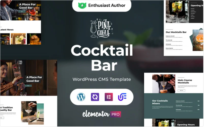 Pina Colaa - Cocktail Bar WordPress Elementor theme WordPress Theme