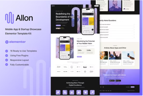 Allon - Mobile App & Startup Showcase Elementor Template Kit