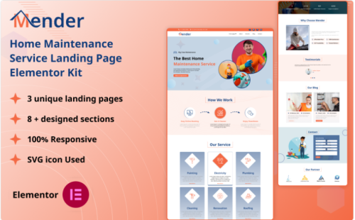 Mender - Home Maintenance Service Landing Pages Elementor Kit