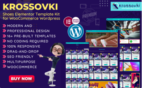 Krossovki - Running Shoes, Sports Shop Woocommerce Elementor template kit Elementor Kit