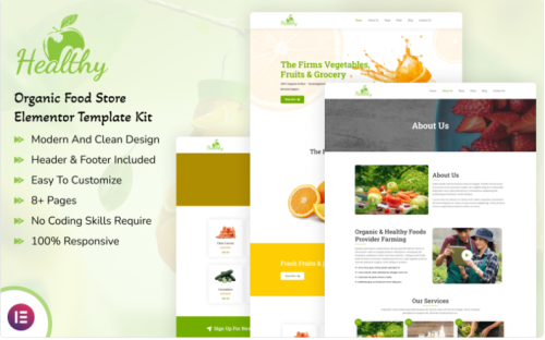 Healthy - Organic Food Store Elementor Template Kit Elementor Kit