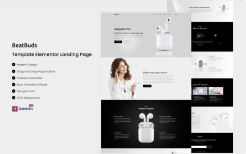 BeatBuds - Wireless Earbuds Elementor Landing Page Elementor Kit