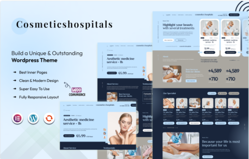 beauty ,clinic , doctors, healthcare ,medical, professional, hospitals ,appointment ,booking, CosmeticsHospitals - Modern Hospitals WordPress Template WooCommerce Theme