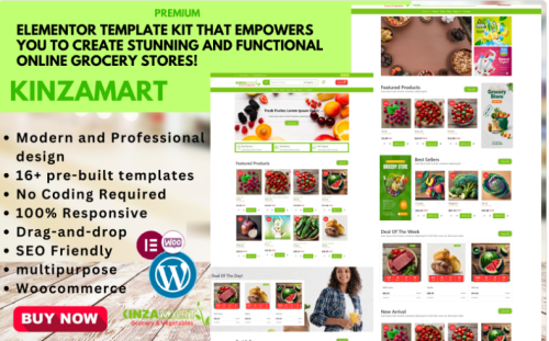 Kinza Mart - Elementor Template Kit WooCommerce Grocery & Healthy Food Stores Elementor Kit