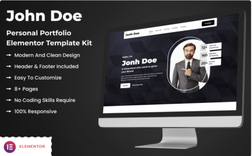 John Doe - Personal Portfolio Elementor Template Kit Elementor Kit