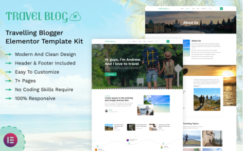 Travel Blog - Travelling Blogger Elementor Template Kit Elementor Kit