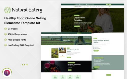 Natural Eatery - Healthy Food Online Selling Elementor Template Kit Elementor Kit