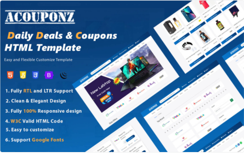 AcouponZ - Daily deals & coupon codes Bootstrap template Website Template