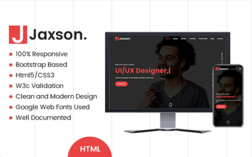 Jaxson - Responsive Bootstrap 4 One Page Portfolio Html Template Website Template