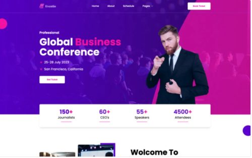 Eventio - React Event Conference & Meetup Template Website Template