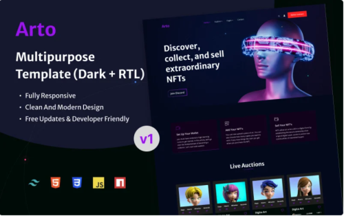 Arto - Tailwind CSS NFT HTML Landing Page Template Website Template